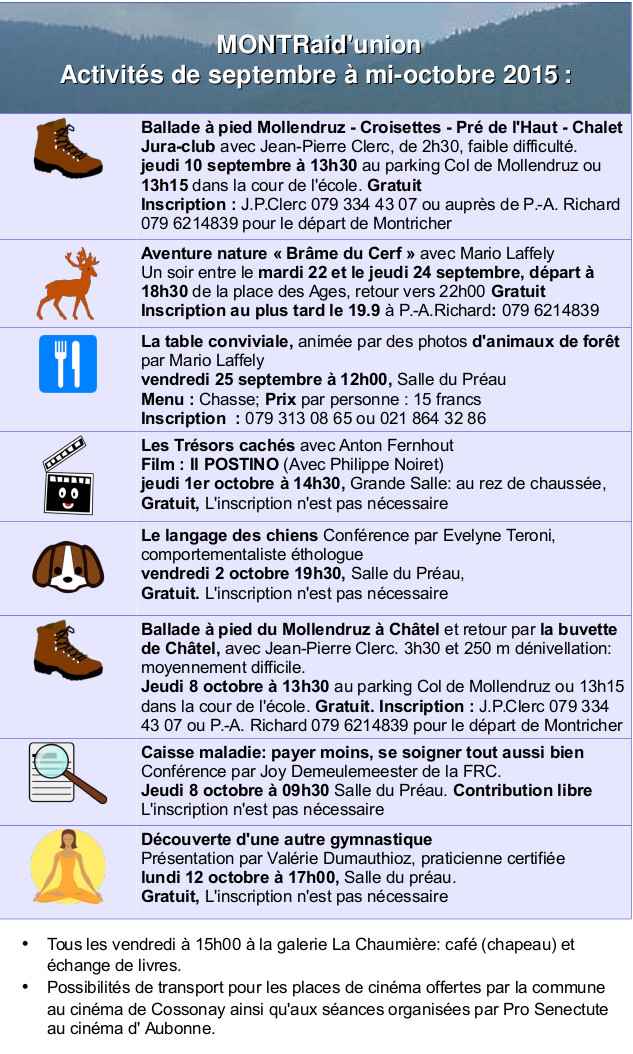 Programme Montraid union 13 september